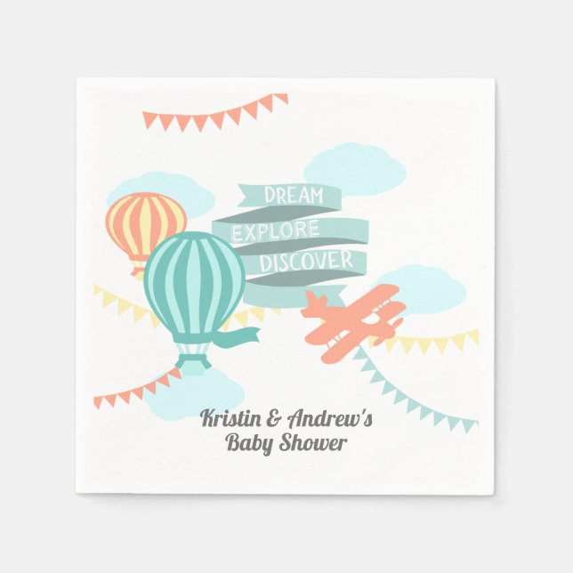 Serviette En Papier Baby shower d'aventure avion et ballon (Devant)
