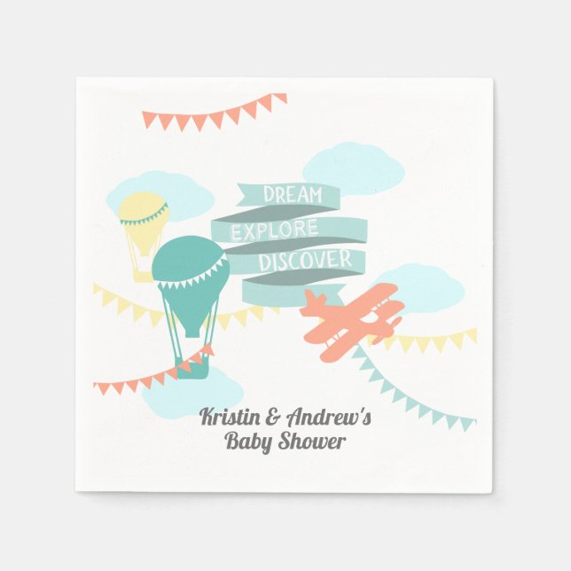 Serviette En Papier Baby shower d'aventure avion et ballon (Devant)