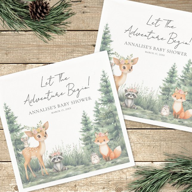 Serviette En Papier Baby shower d'aventure des animaux forestiers de b (Woodland Forest Animals Adventure Baby Shower Napkins )