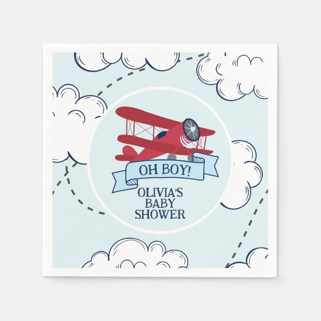 Serviette En Papier Baby shower d'avion rouge (Devant)