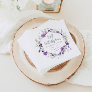 Serviette En Papier Baby shower de baisers de papillon en argent viole
