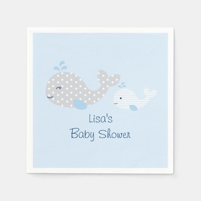 Serviette En Papier Baby shower de baleines bleu et gris (Devant)