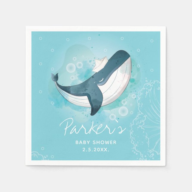 Serviette En Papier Baby shower de baleines personnalisé (Devant)