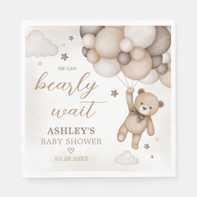 Serviette En Papier Baby shower de ballon d'ours Brown (Devant)