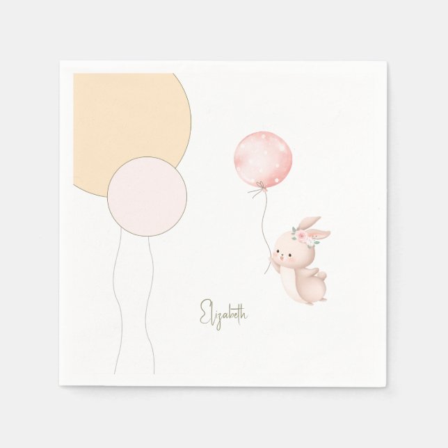 Serviette En Papier Baby shower de ballons de lapin blanc personnalisé (Devant)