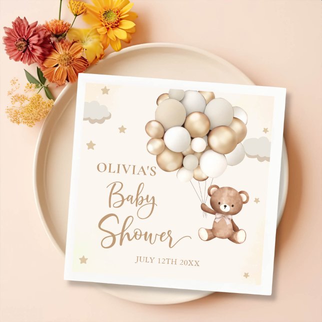 Serviette En Papier Baby shower de balloon Brown Teddy Bear (Créateur téléchargé)