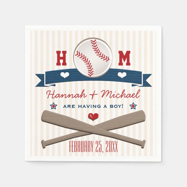 SERVIETTE EN PAPIER BABY SHOWER DE BASEBALL MONOGRAMMMÉ (Devant)