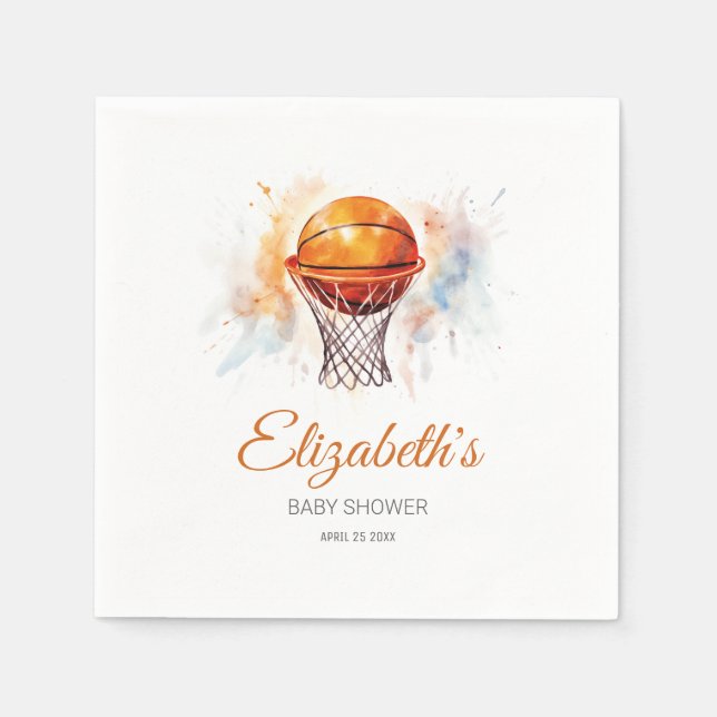 Serviette En Papier Baby shower de basket-ball aquarelle (Devant)