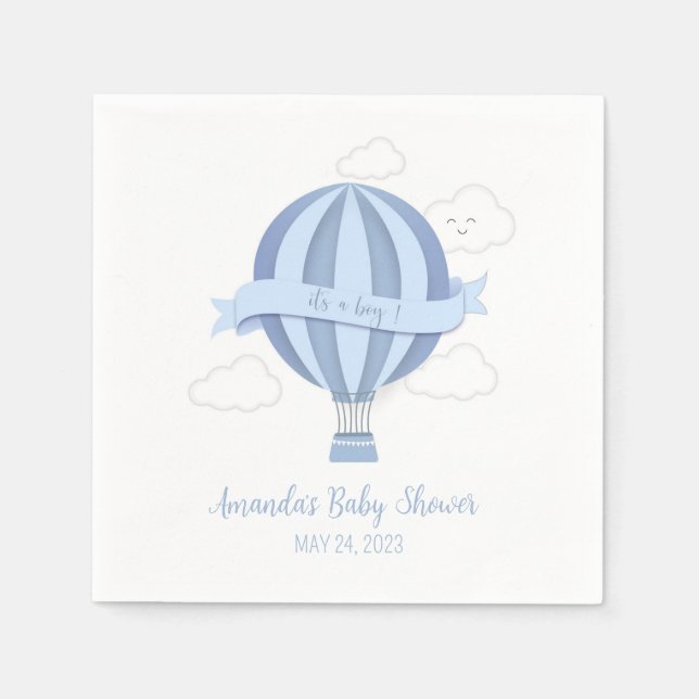 Serviette En Papier Baby shower de bébé Blue Hot Air Balloon (Devant)