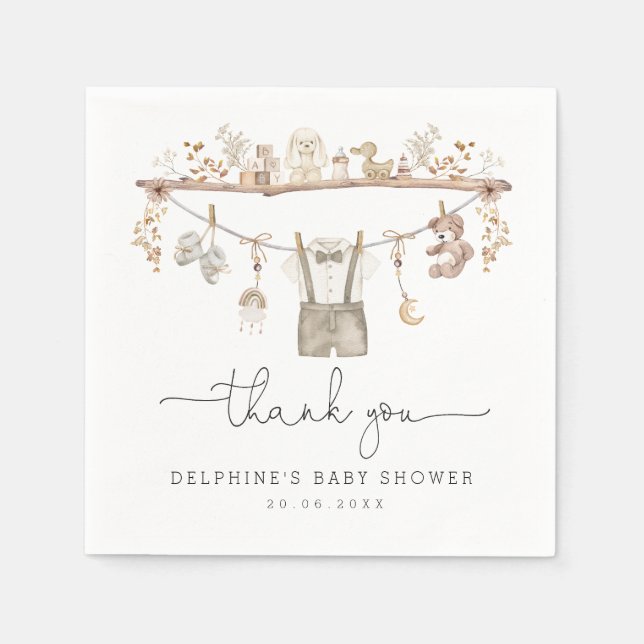 Serviette En Papier Baby shower de bébé bohème bouché (Devant)