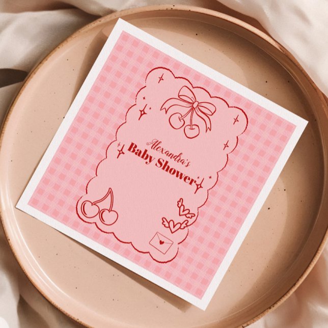Serviette En Papier Baby shower de bow cerise Doodle (Créateur téléchargé)
