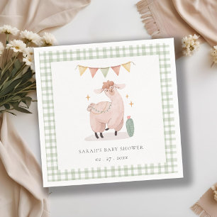 Serviette En Papier Baby shower de Cactus Boho Llama Vert Cute