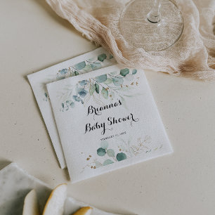 Serviette En Papier Baby shower de calligraphie florale d'or rustique