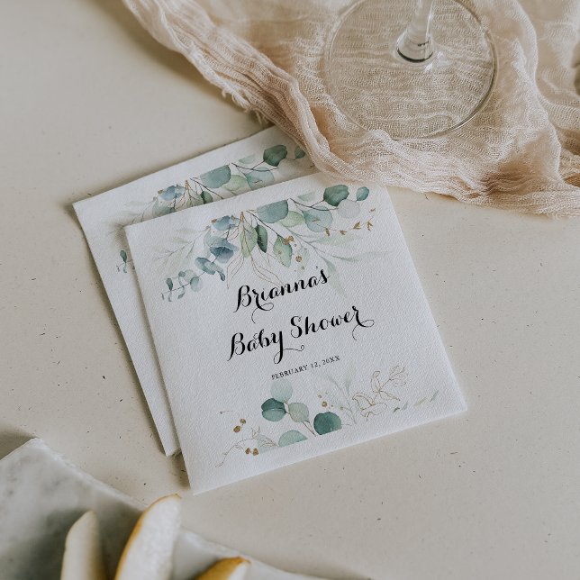Serviette En Papier Baby shower de calligraphie florale d'or rustique (Créateur téléchargé)