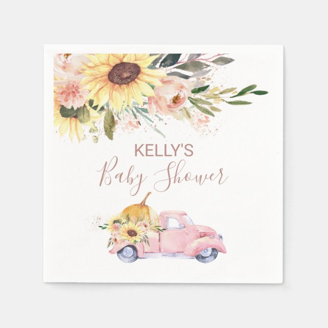 Serviette En Papier Baby shower de camion Citrouille de tournesol (Devant)