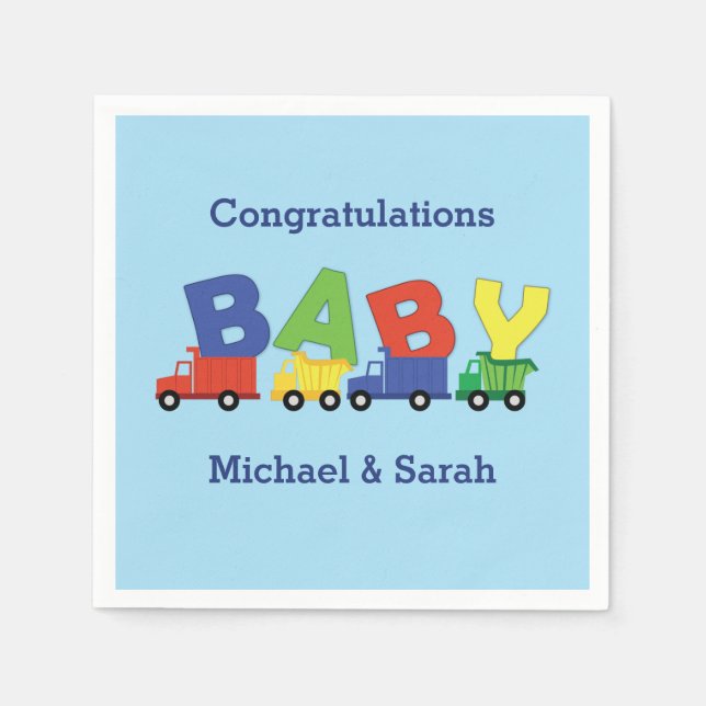 Serviette En Papier Baby shower de camion de construction (Devant)