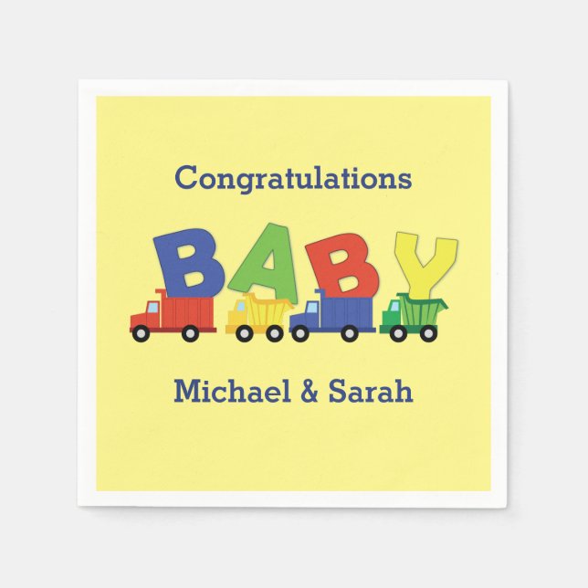 Serviette En Papier Baby shower de camions (Devant)