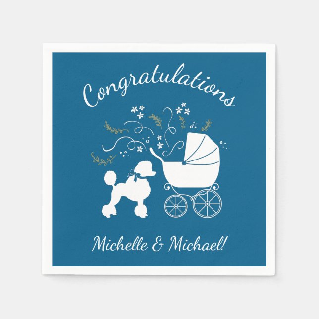 Serviette En Papier Baby shower de caniche bleu (Devant)