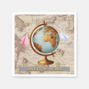 Serviette En Papier Baby shower de cartes du monde Adventure Await