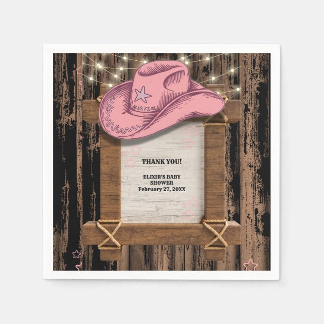 Serviette En Papier Baby shower de Casquette Russe Rose Cowgirl (Devant)