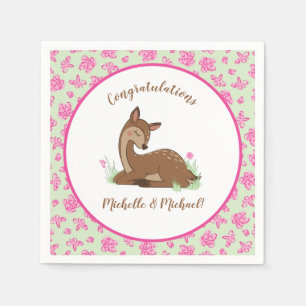 Serviette En Papier Baby shower de cerfs Forêt Faune rose