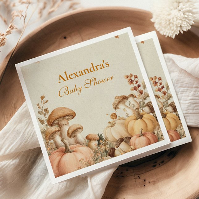 Serviette En Papier Baby shower de champignons Citrouilles rustiques (Créateur téléchargé)