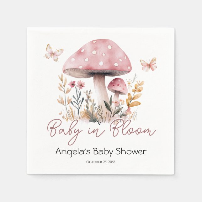 Serviette En Papier Baby shower de champignons de bois rose (Devant)