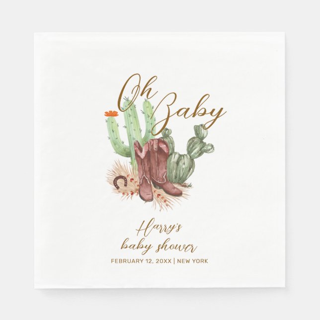 Serviette En Papier Baby shower de chaussures Boho Cactus Cowboy moder (Devant)
