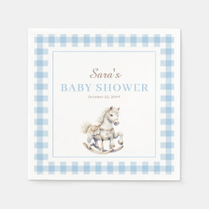 Serviette En Papier Baby shower de Cheval Rocheux Plaid Bleu