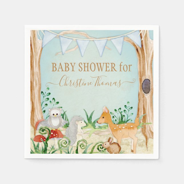 Serviette En Papier Baby shower de chevreuils des animaux de bois Héri (Devant)