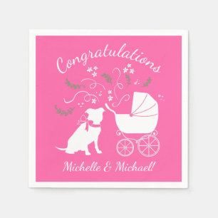 Serviette En Papier Baby shower de chien taureau rose