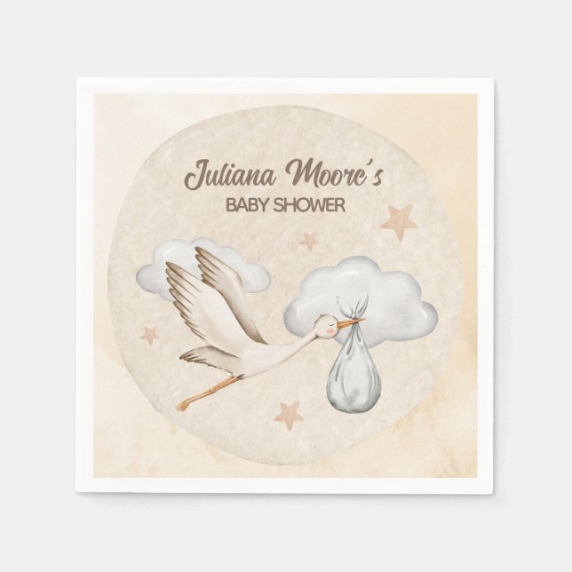 Serviette En Papier Baby shower de cigogne d'aquarelle (Devant)