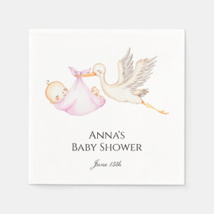 Serviette En Papier Baby shower de cigogne rose bébé fille