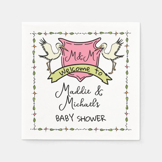 Serviette En Papier Baby shower de cime de cigogne dessiné à la main (Devant)