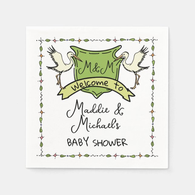 Serviette En Papier Baby shower de cime de cigogne dessiné à la main (Devant)