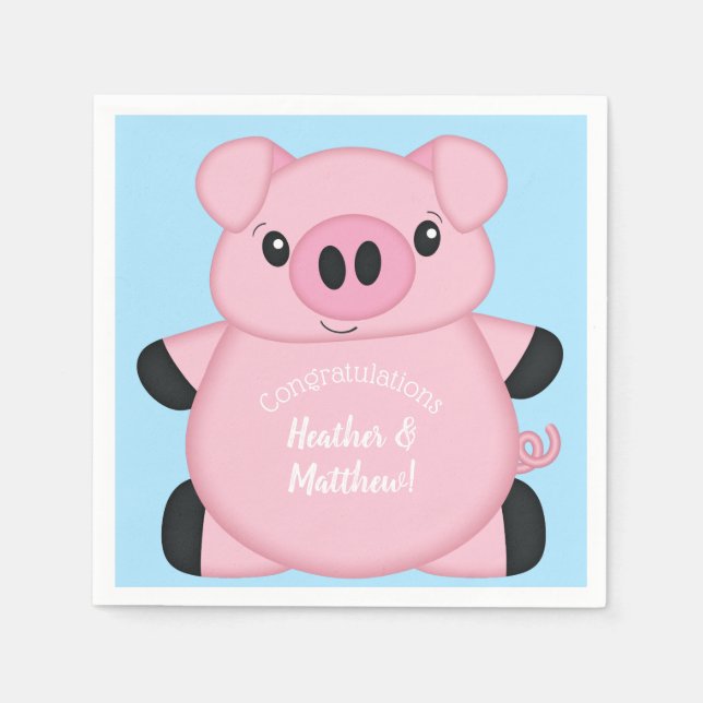 Serviette En Papier Baby shower de cochon bleu (Devant)