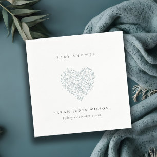 Serviette En Papier Baby shower de coeur floral bleu doux