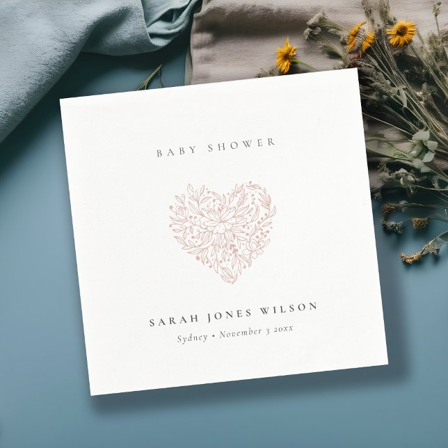 Serviette En Papier Baby shower de coeur floral doux et brillant (Créateur téléchargé)
