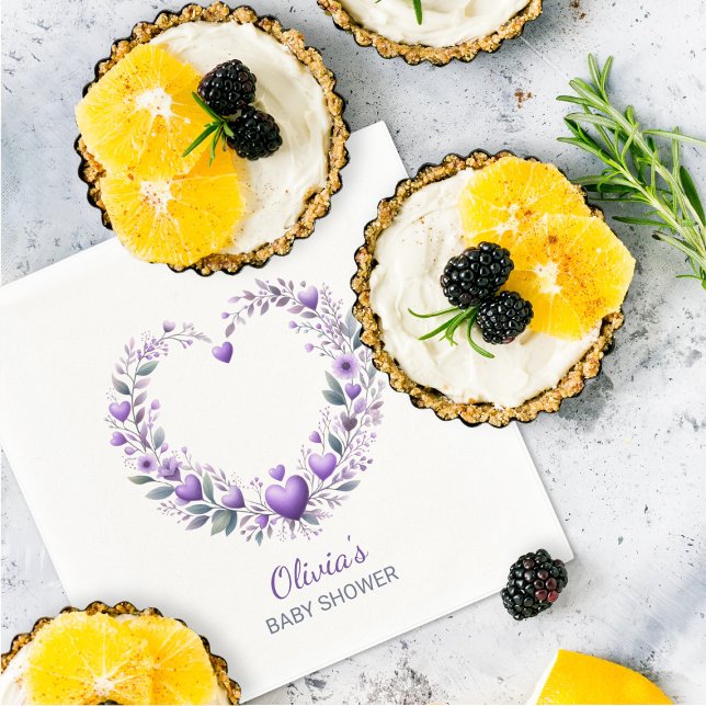 Serviette En Papier Baby shower de coeur floral Lavender (Créateur téléchargé)