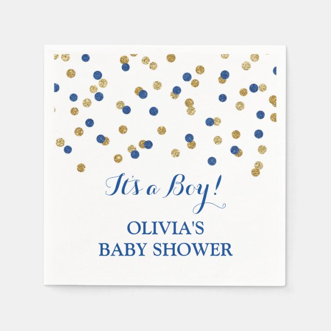 Serviette En Papier Baby shower de Confetti Bleu Gold Dark Navy (Devant)