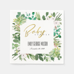 SERVIETTE EN PAPIER BABY SHOWER DE COULEUR D'EAU DE FOLIAGE SUCCULENT 