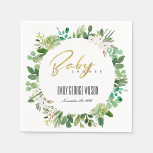 SERVIETTE EN PAPIER BABY SHOWER DE COULEUR D'EAU SUCCULENTE DES ÉCHAPP