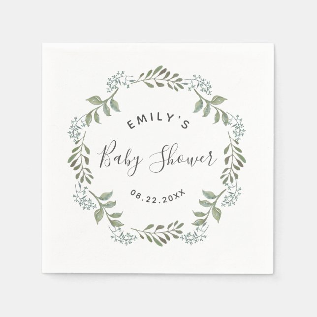 Serviette En Papier Baby shower de couronne botanique Sage Greenery (Devant)