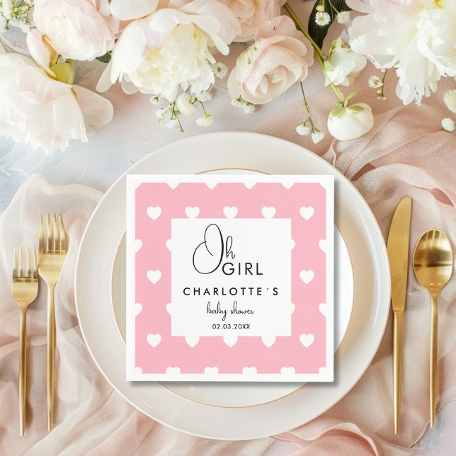 Serviette En Papier Baby shower de couronne cardiaque (Heart Pattern Baby Shower Napkins with your name and date.)