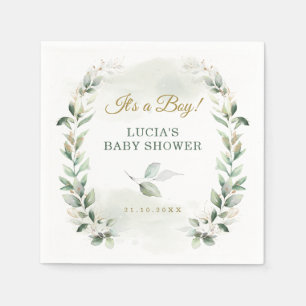 Serviette En Papier Baby shower de couronne d'or feuillus doux