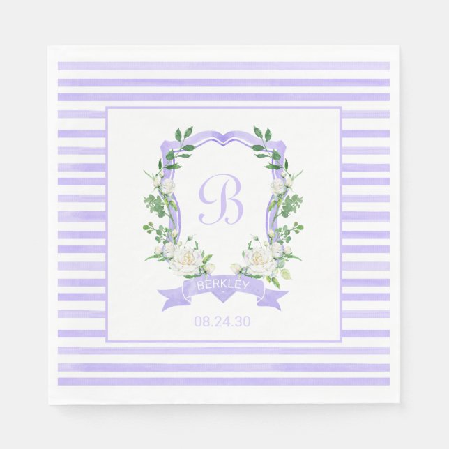 Serviette En Papier Baby shower de crête florale pourpre (Devant)