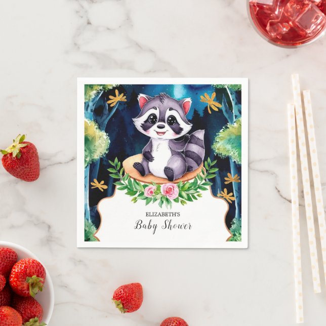 Serviette En Papier Baby shower de Cute Raccoon (En situation)