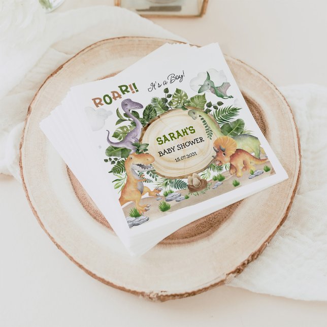 Serviette En Papier Baby shower de Dinosaure de la Forêt Tropicale (Créateur téléchargé)