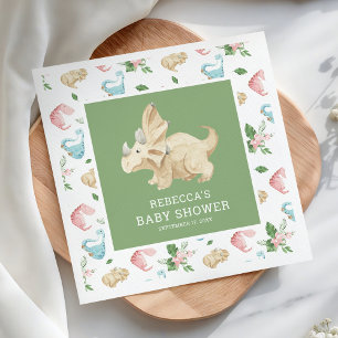Serviette En Papier Baby shower de dinosaure fille florale mignonne