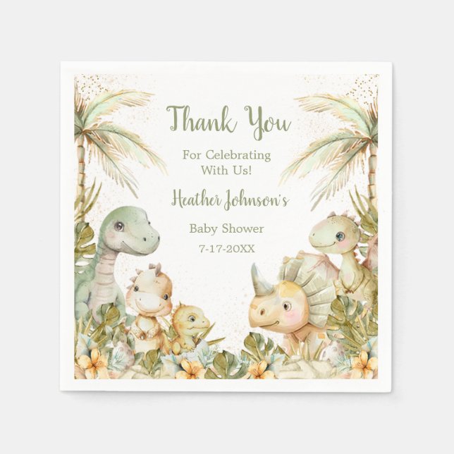 Serviette En Papier Baby shower de dinosaures neutres de Boho (Devant)